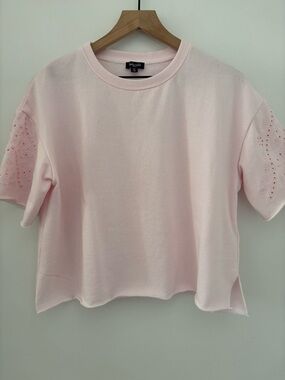 Splendid Light Pink Eyelet Short Sleeve Cotton Tee